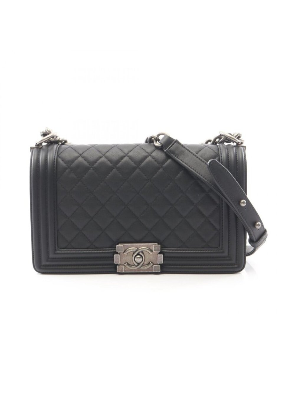 Chanel Shoulder Bag Boy Black Lambskin Boy Chain